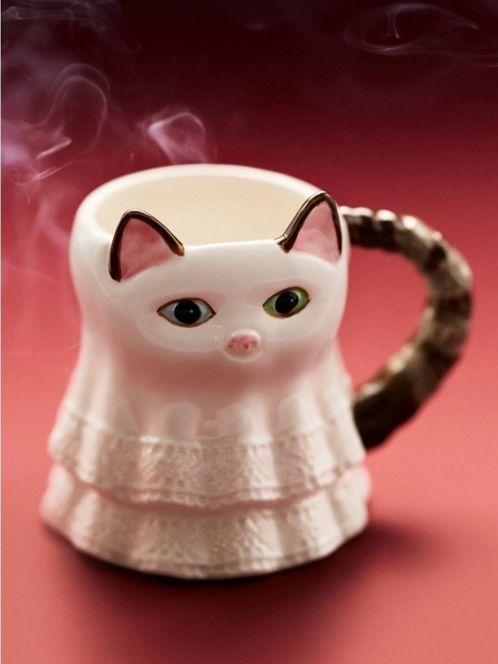Anthropologie 2026 Halloween peluche cat white mug
